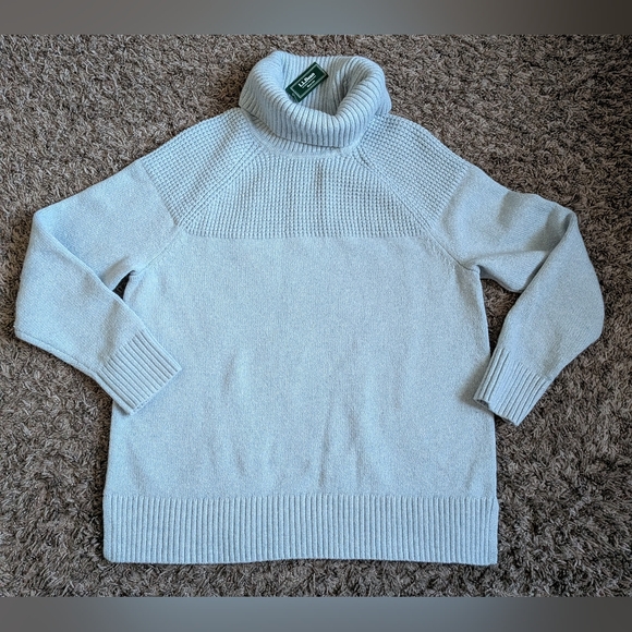 NWT L.L. Bean Seaside Blue All Day Waffle Turtleneck Pullover Sweater M Petite - Picture 1 of 8